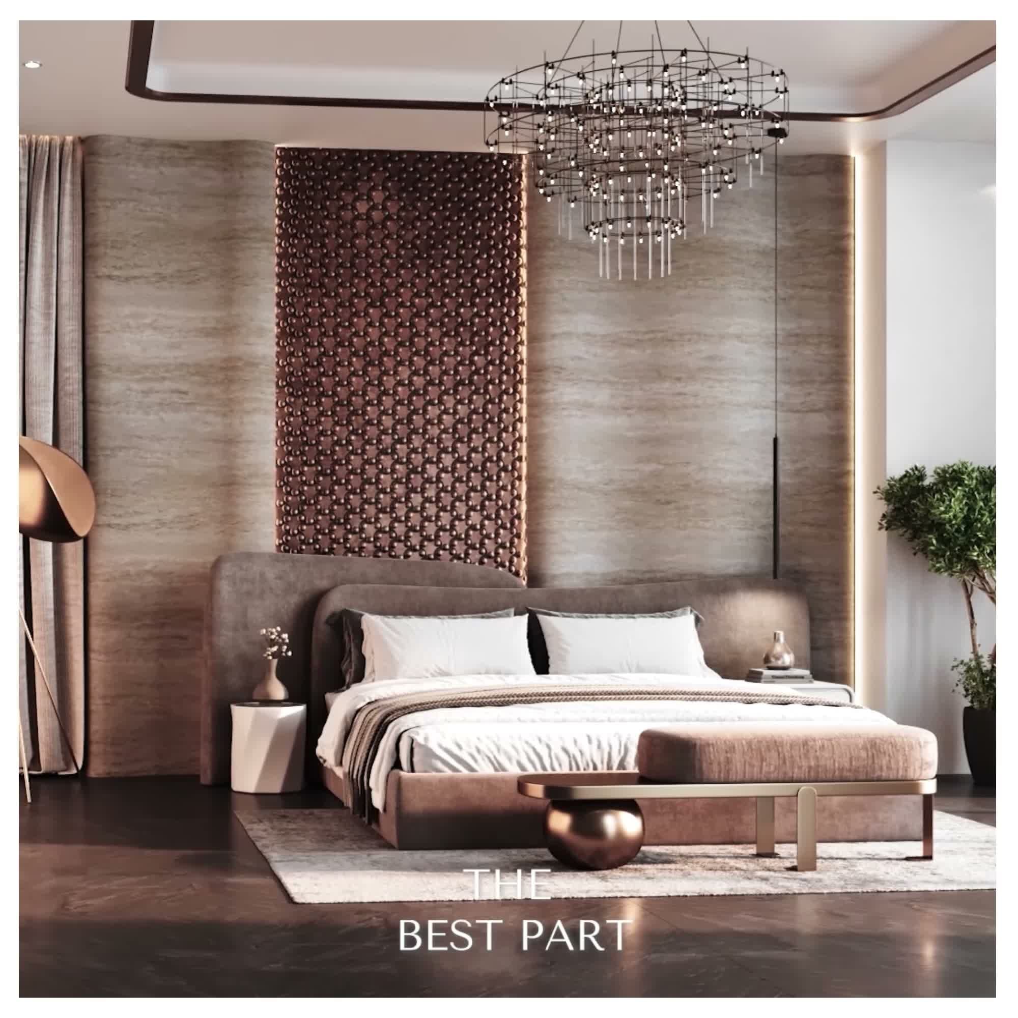 Still from The Sky is Yours: the master bedroom under its chandelier