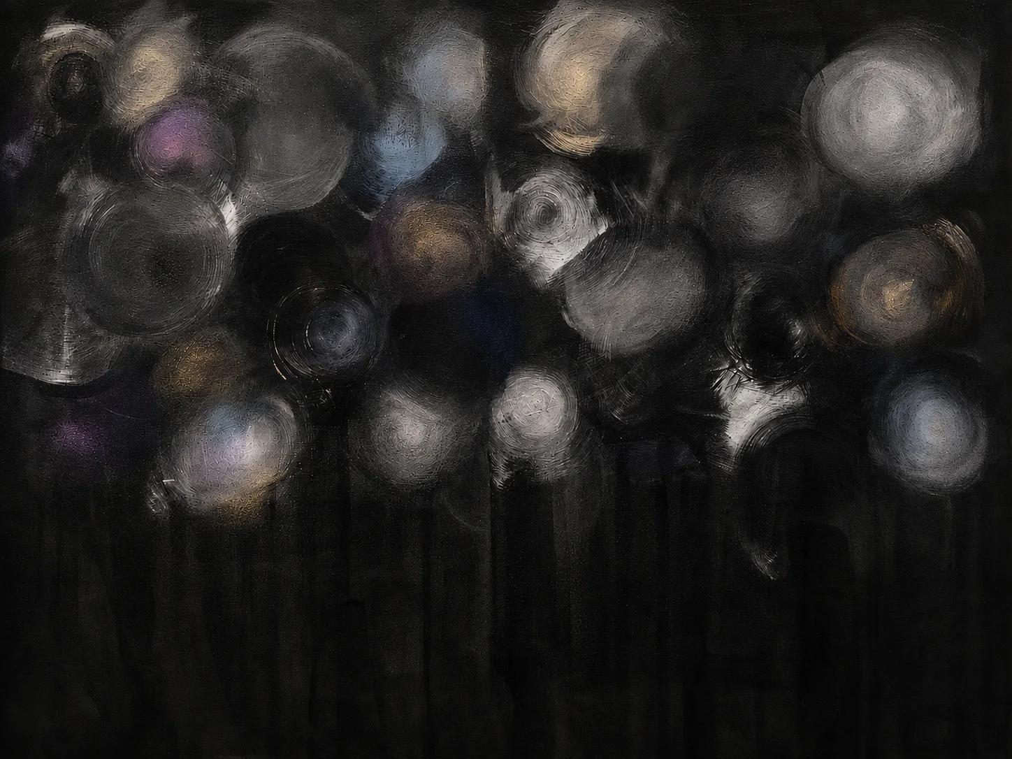 Black painting, striated upper field over a flat black ground